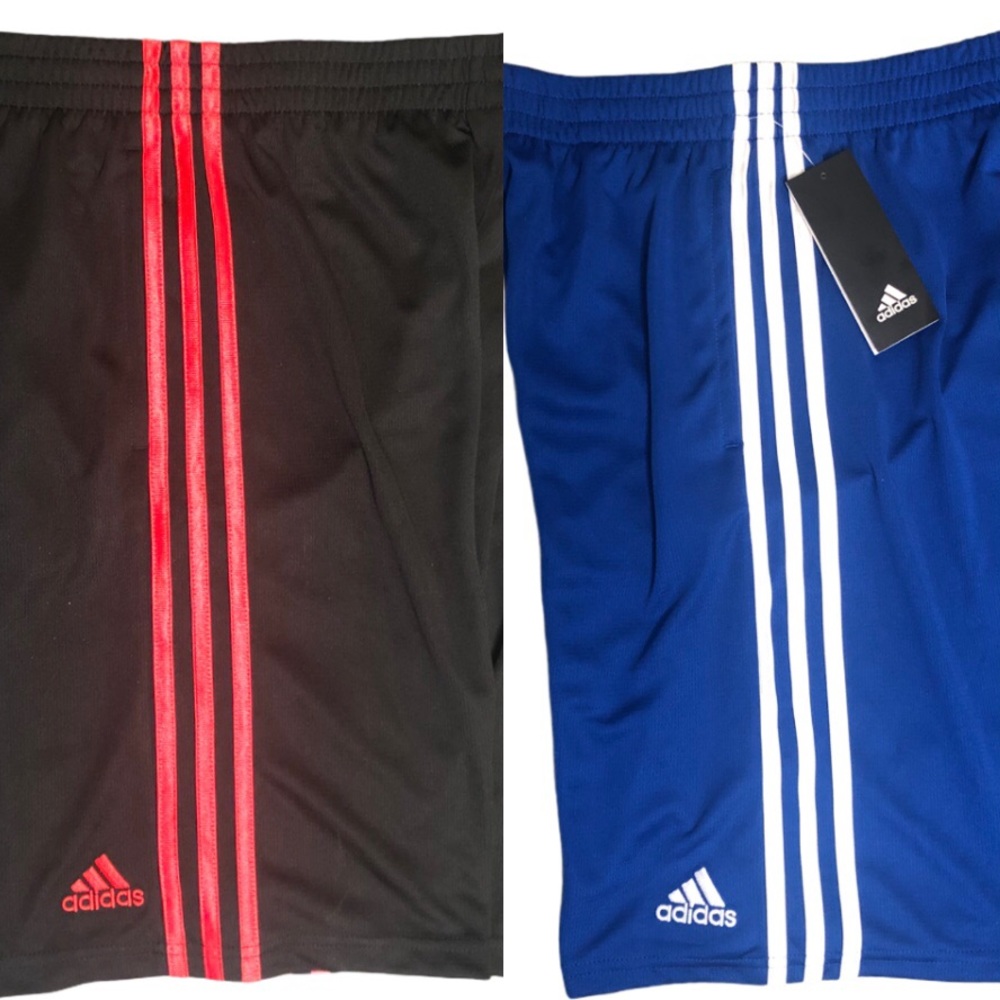 Adidas Bundle 3 Stripe Soccer Short Bundle W/Pockets 2 Pair Blue & Black…